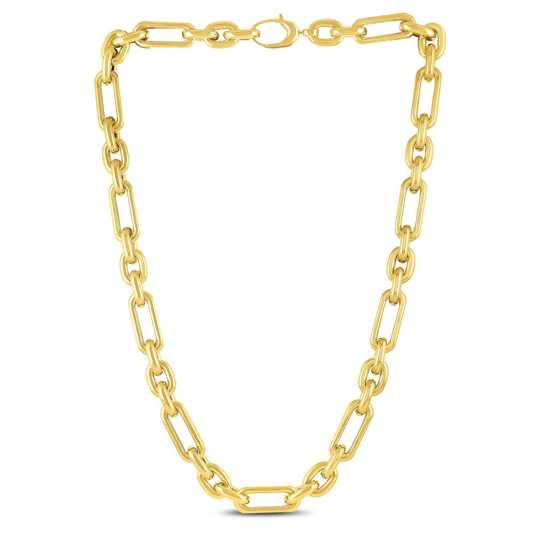 14k Yellow Gold Italian Alternating Paperclip Oval Links Chain Necklace - Coolpeacock