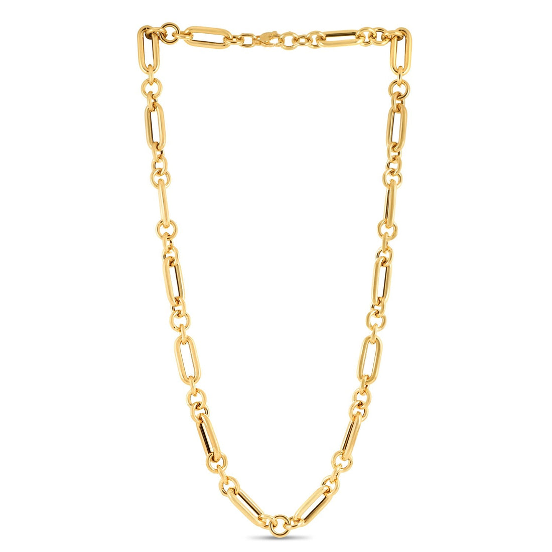 14k Yellow Gold Italian Alternating Paperclip Round Links Chain Necklace - Coolpeacock