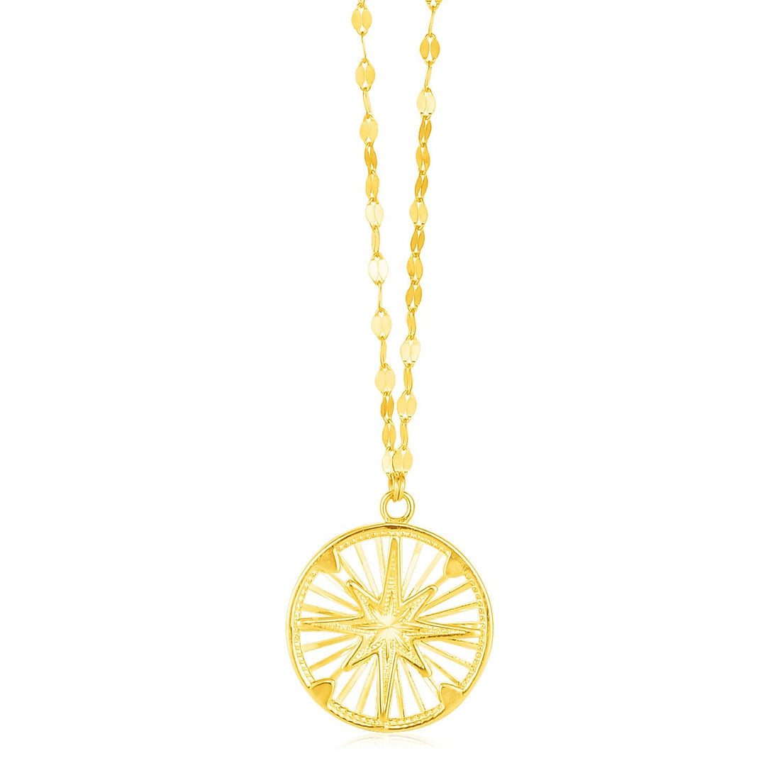 14k Yellow Gold Necklace with Compass Pendant - Coolpeacock