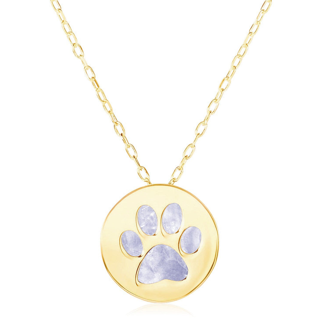 14k Yellow Gold Necklace with Dog Paw Print Symbol in Mother of Pearl - Coolpeacock