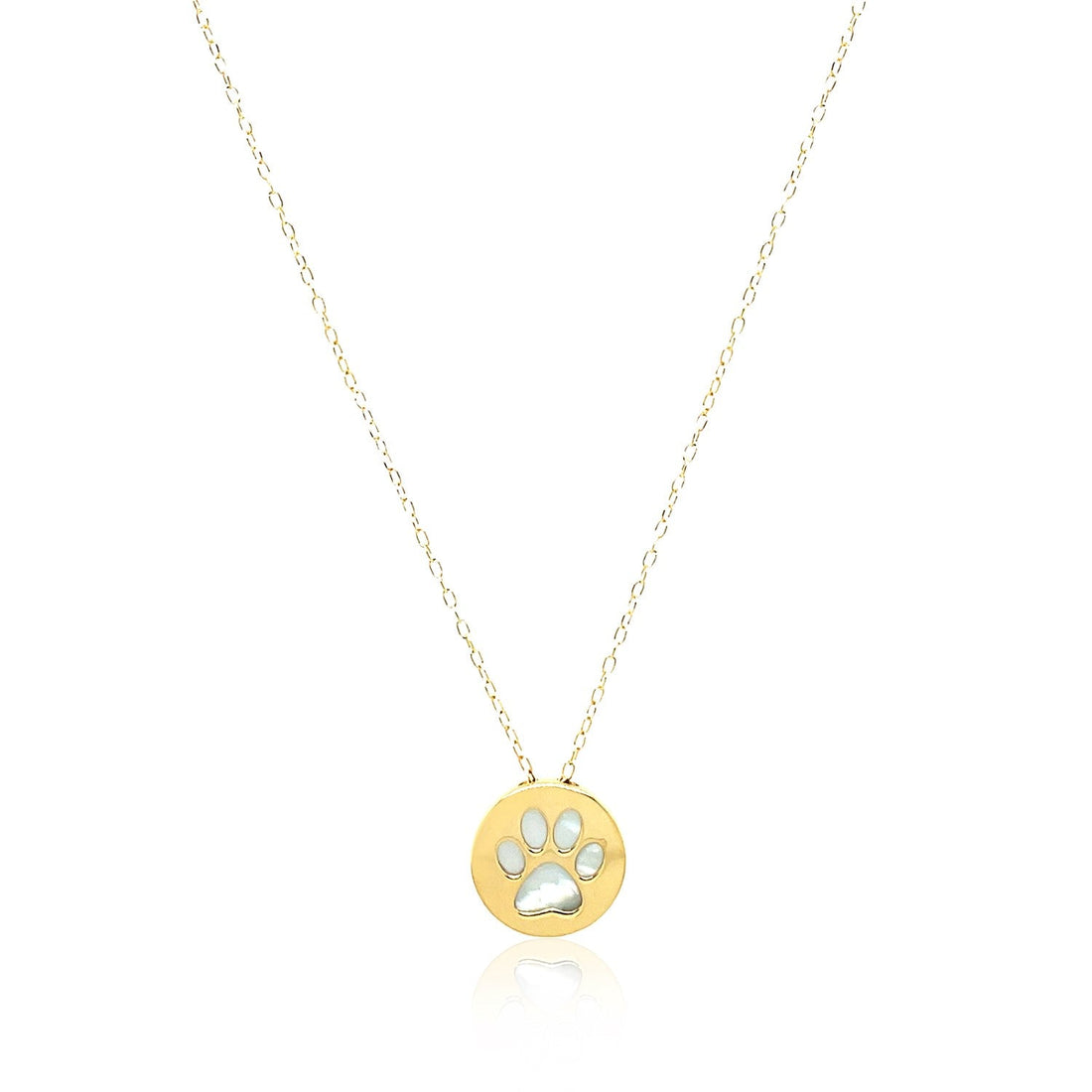 14k Yellow Gold Necklace with Dog Paw Print Symbol in Mother of Pearl - Coolpeacock