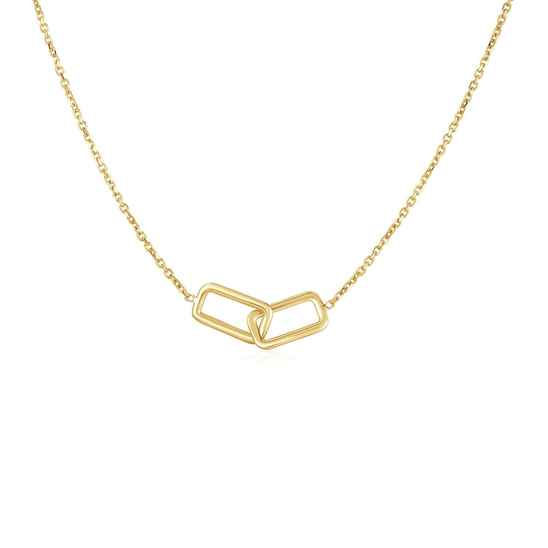 14k Yellow Gold Necklace with Interlocking Petite Rectangles - Coolpeacock