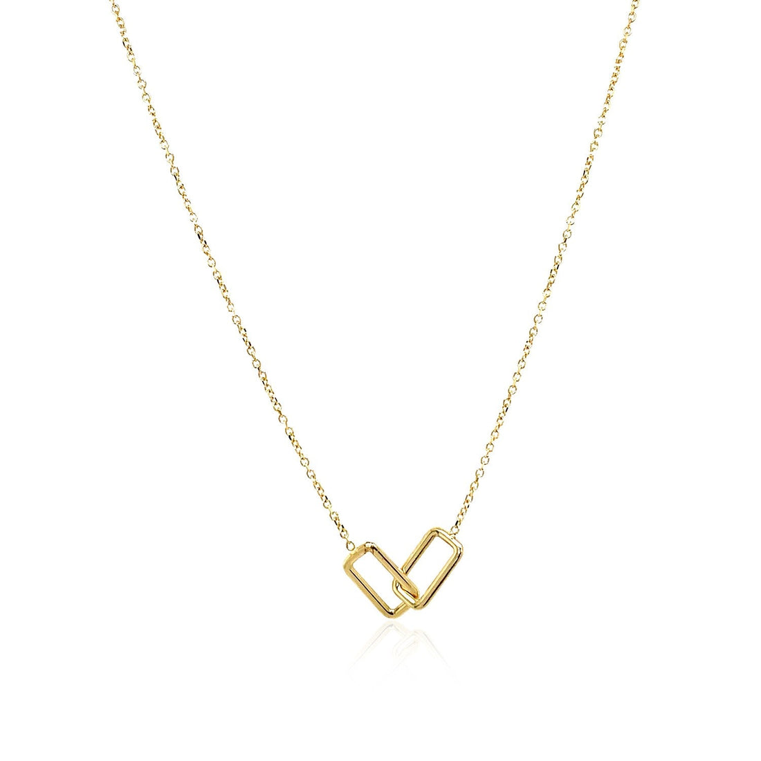 14k Yellow Gold Necklace with Interlocking Petite Rectangles - Coolpeacock