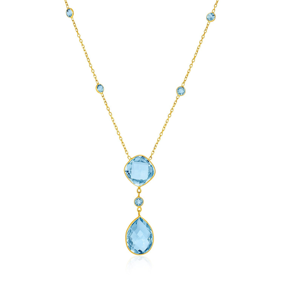 14k Yellow Gold Necklace with Pear - Shaped and Cushion Blue Topaz Briolettes - Coolpeacock