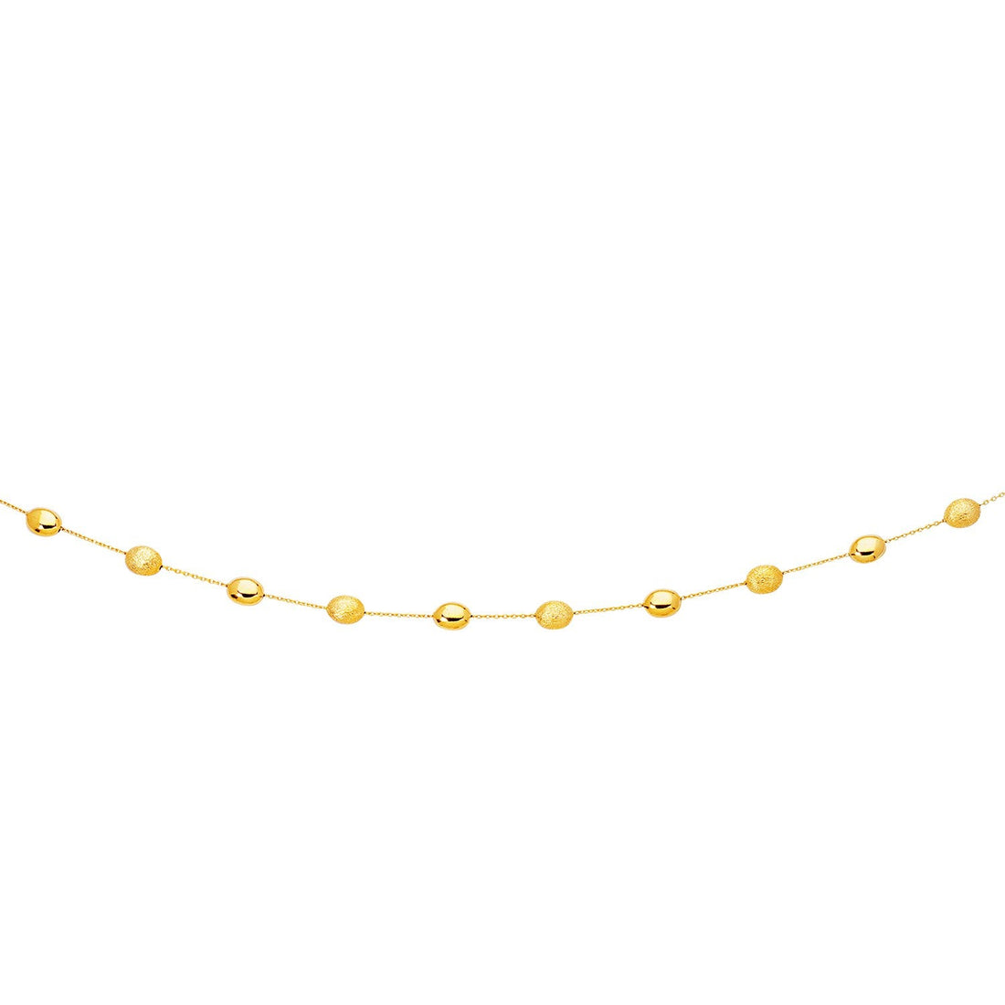 14k Yellow Gold Necklace with Polished and Textured Pebble Stations - Coolpeacock