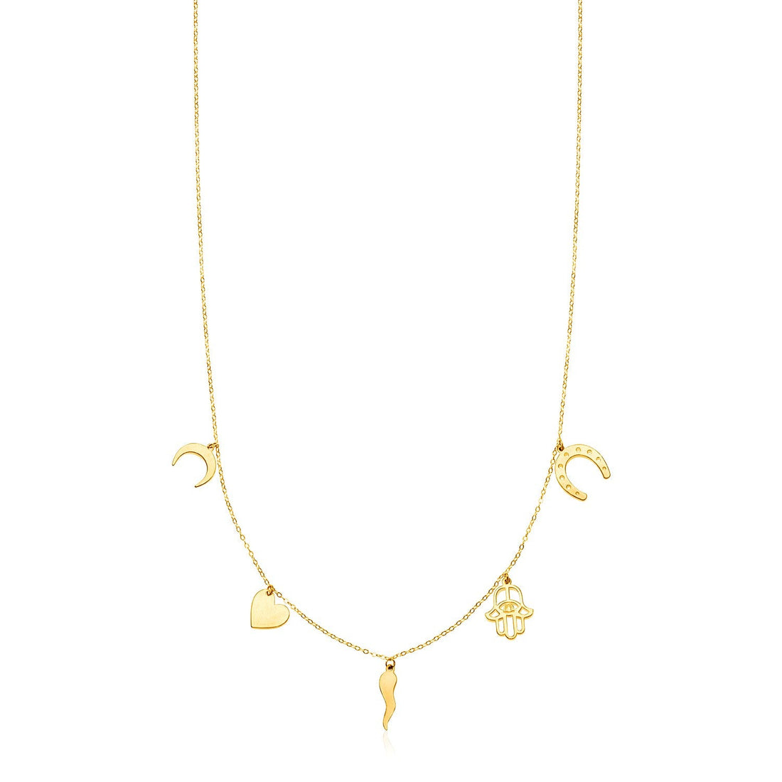 14K Yellow Gold Necklace with Polished Charms - Coolpeacock