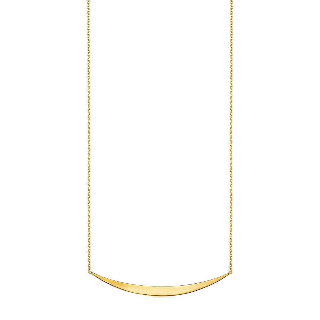 14k Yellow Gold Necklace with Polished Curved Bar Pendant - Coolpeacock