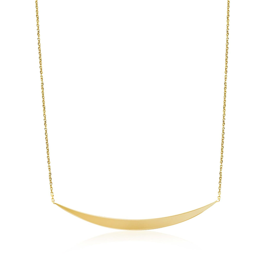 14k Yellow Gold Necklace with Polished Curved Bar Pendant - Coolpeacock