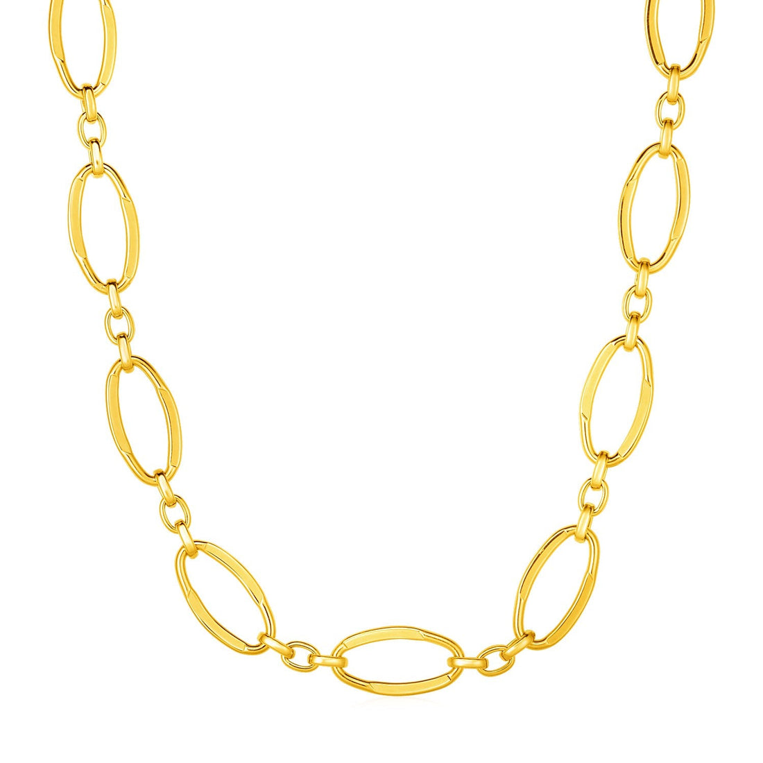 14k Yellow Gold Necklace with Polished Oval Links - Coolpeacock