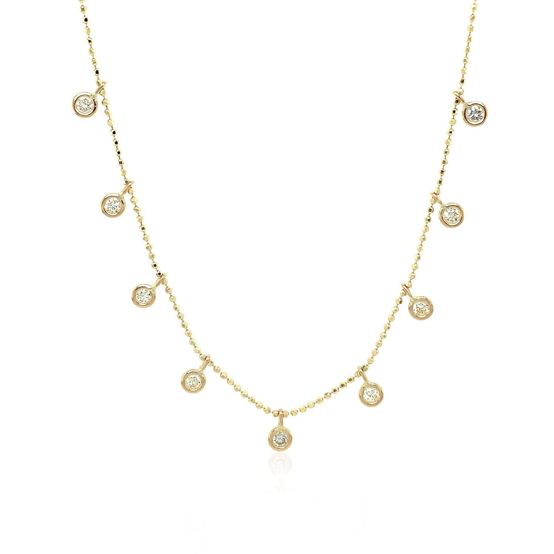 14k Yellow Gold Necklace with Round Diamond Charms - Coolpeacock