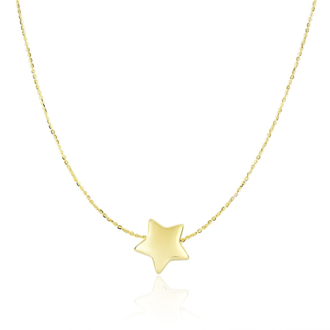 14k Yellow Gold Necklace with Shiny Puffed Sliding Star Charm - Coolpeacock