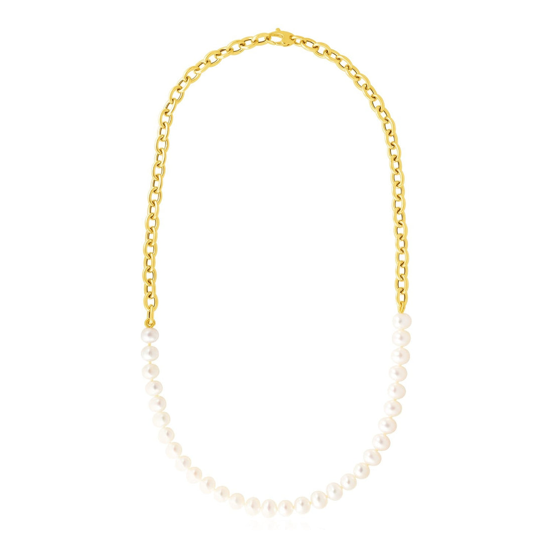 14k Yellow Gold Oval Chain Necklace with Pearls - Coolpeacock