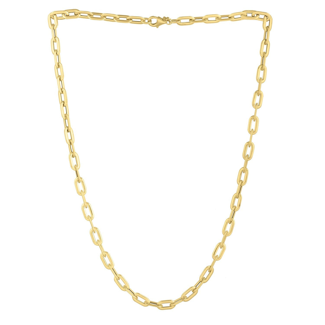 14k Yellow Gold Oval Domed Paperclip Chain Necklace (5.30 mm) - Coolpeacock