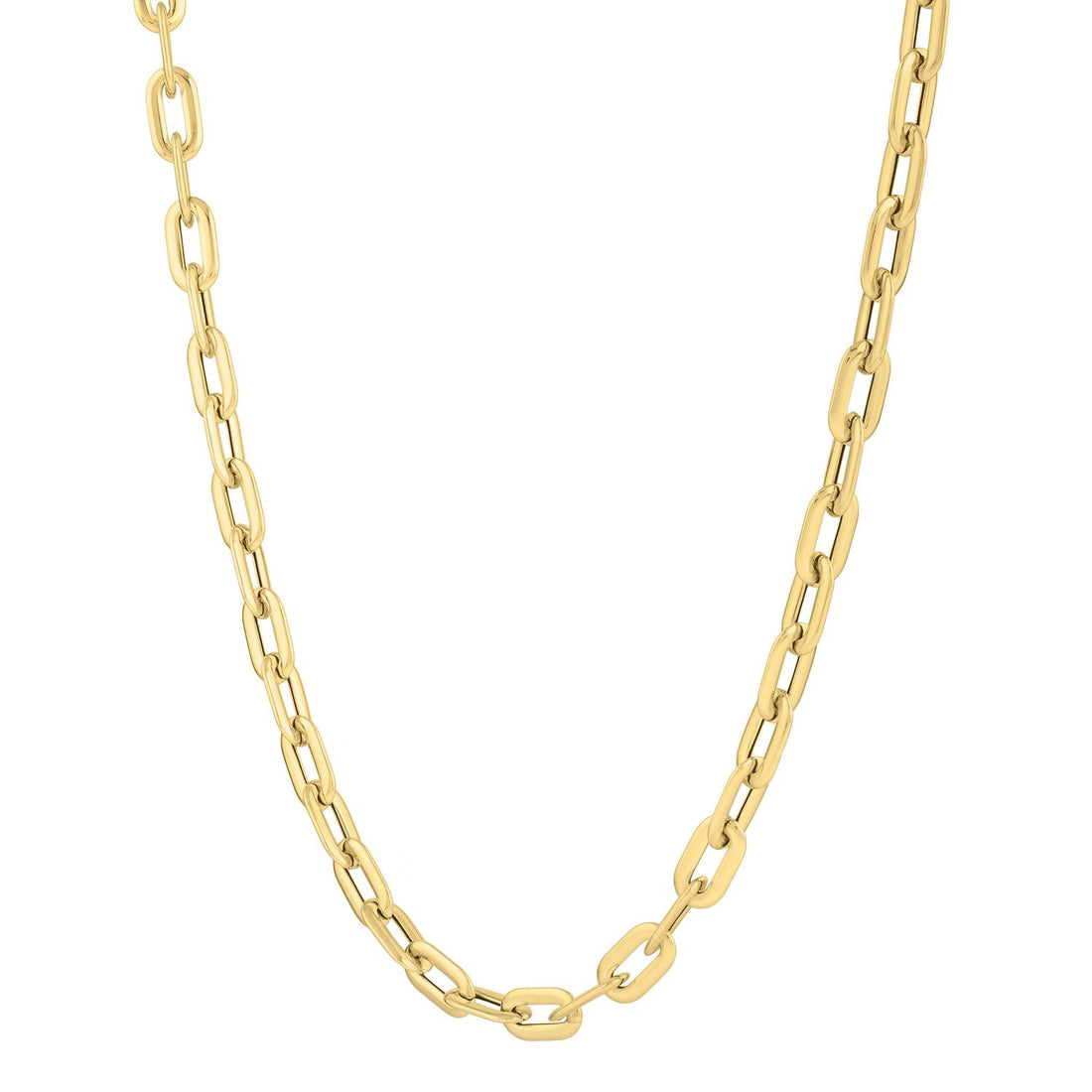 14k Yellow Gold Oval Domed Paperclip Chain Necklace (5.30 mm) - Coolpeacock