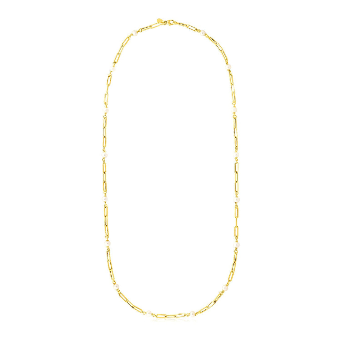 14k Yellow Gold Paperclip Chain and Pearl Necklace - Coolpeacock