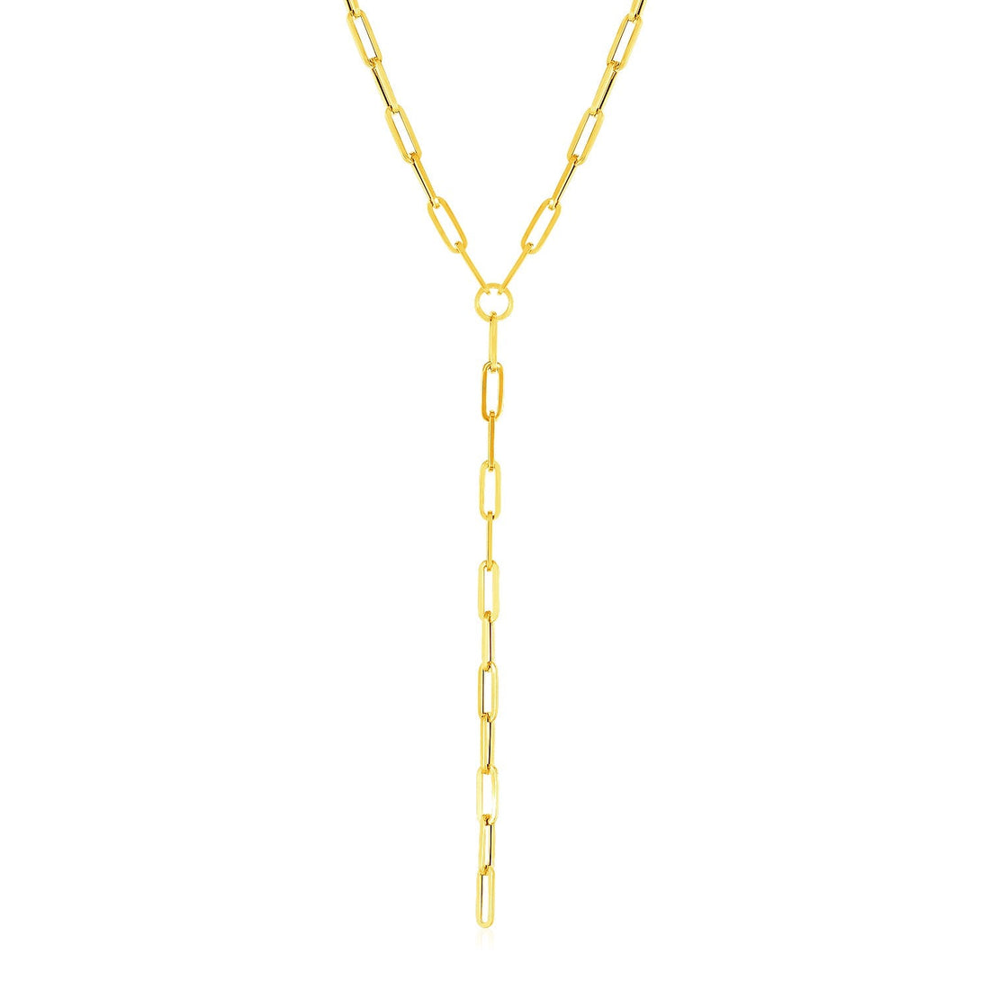 14k Yellow Gold Paperclip Chain Lariat Necklace - Coolpeacock