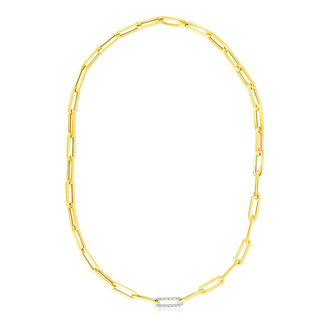 14k Yellow Gold Paperclip Chain Necklace with Diamond Link - Coolpeacock