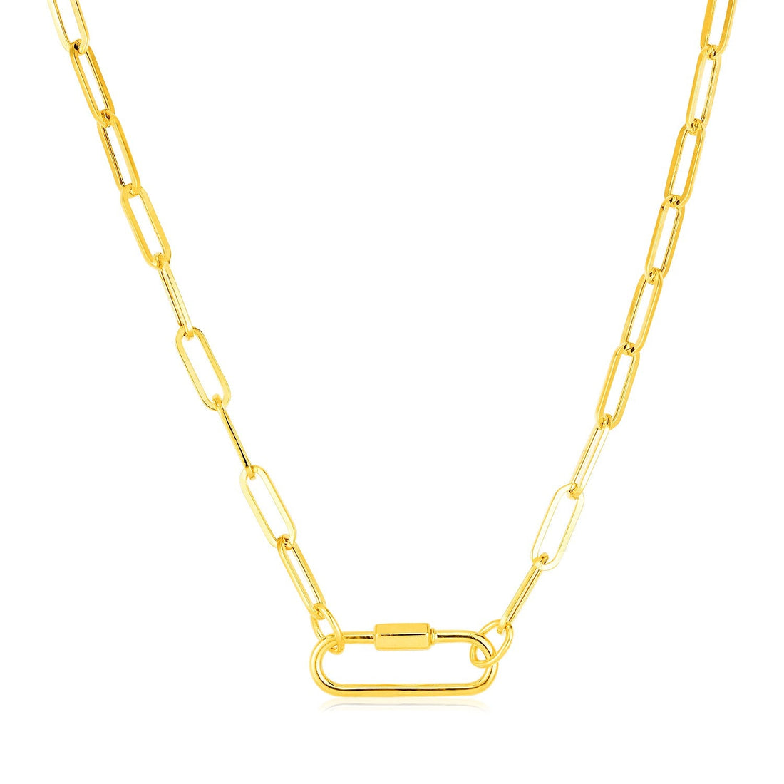 14k Yellow Gold Paperclip Chain Necklace with Oval Carabiner Clasp - Coolpeacock