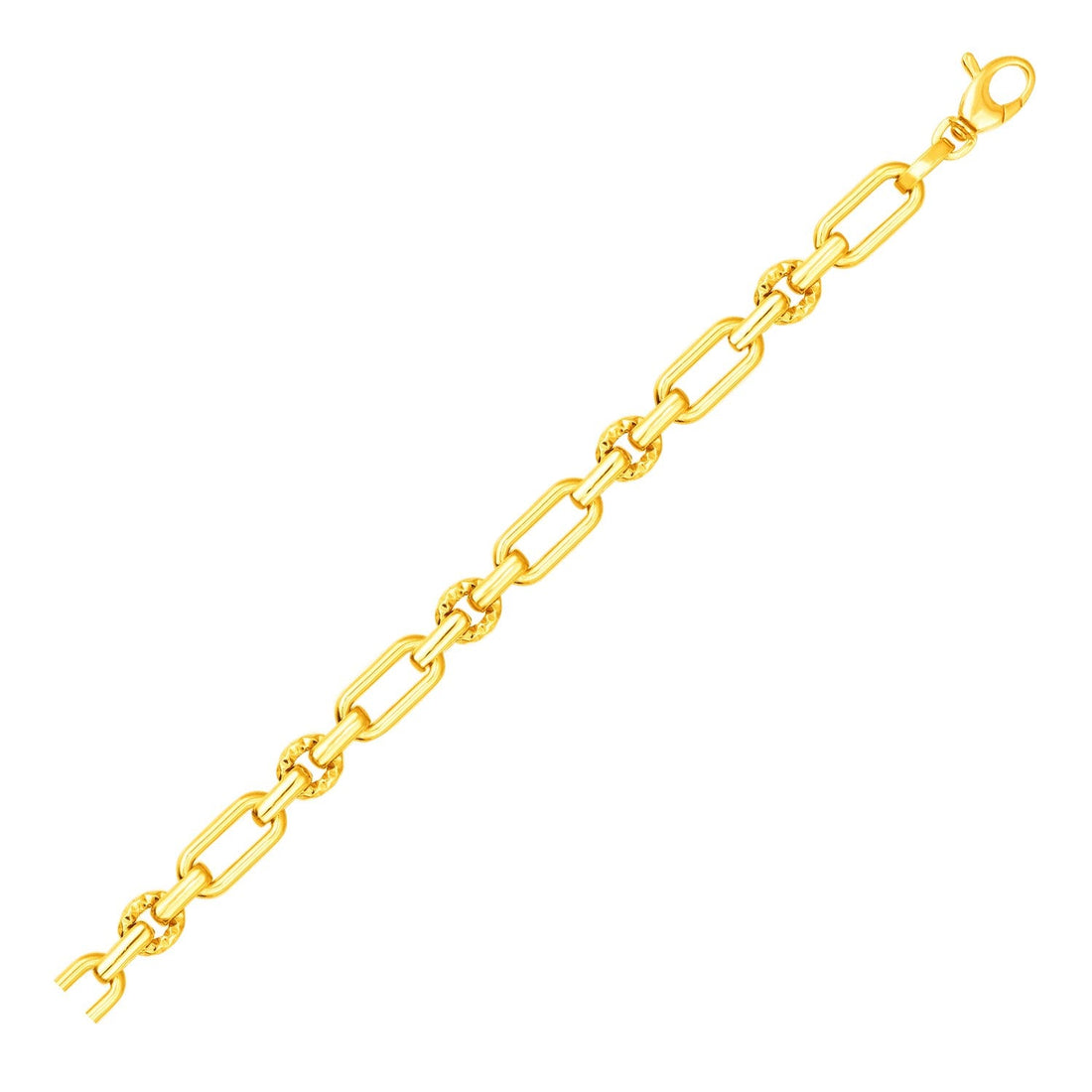 14k Yellow Gold Polished and Textured Link Bracelet (6.30 mm) - Coolpeacock