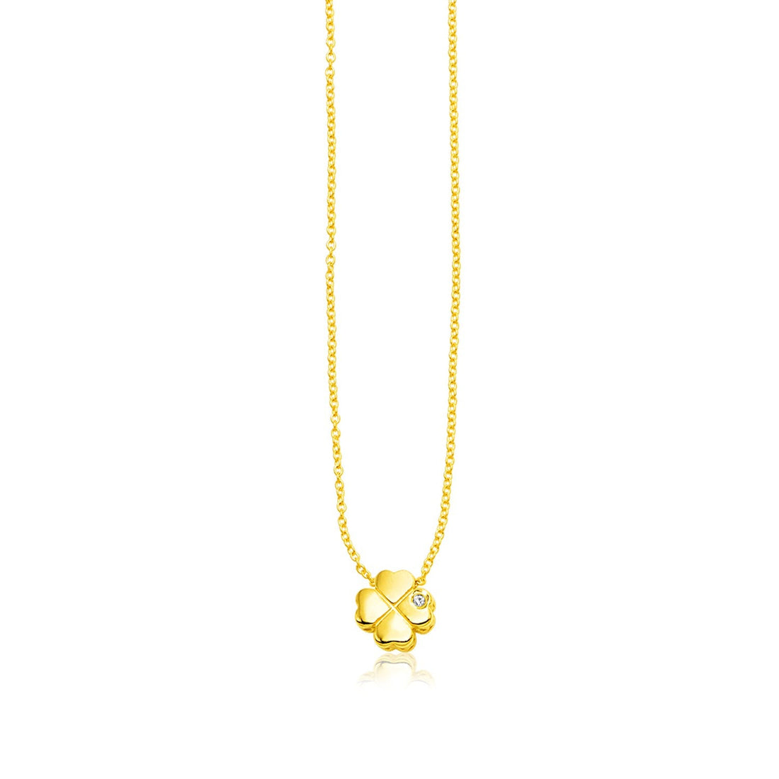 14k Yellow Gold Polished Four Leaf Clover Necklace with Diamond - Coolpeacock