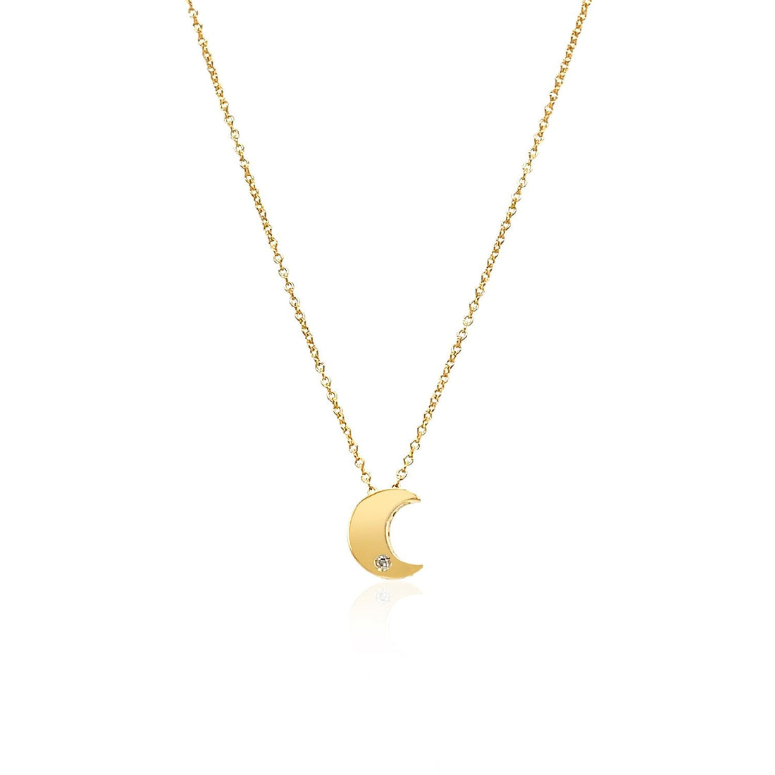 14k Yellow Gold Polished Moon Necklace with Diamond - Coolpeacock