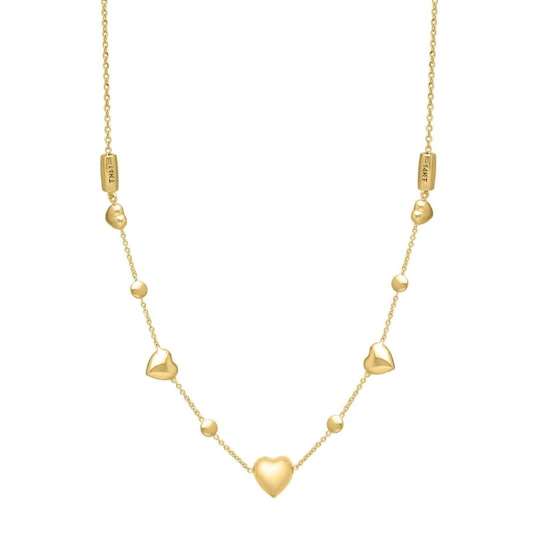 14k Yellow Gold Puff Heart Adjustable Necklace - Coolpeacock