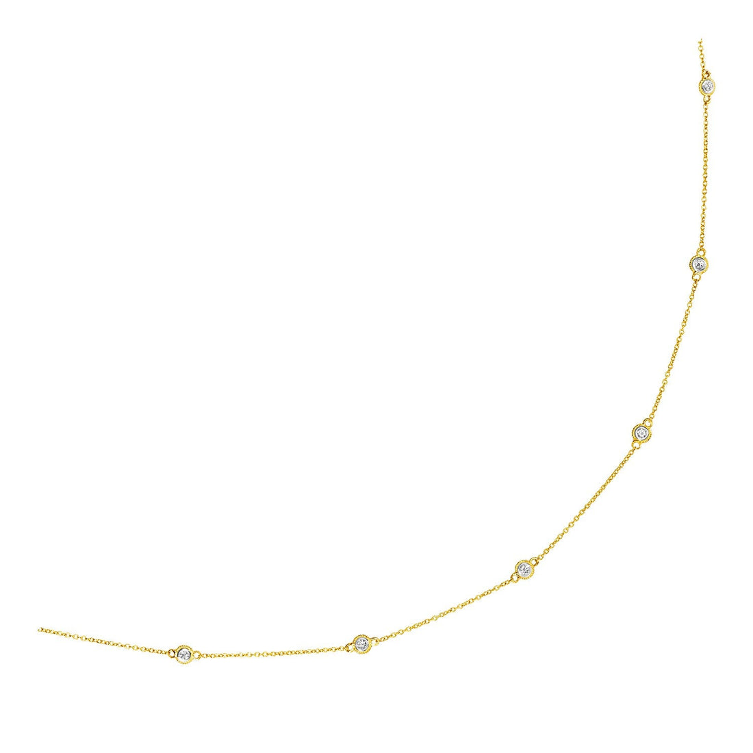 14k Yellow Gold Station Necklace with Round Diamonds - Coolpeacock