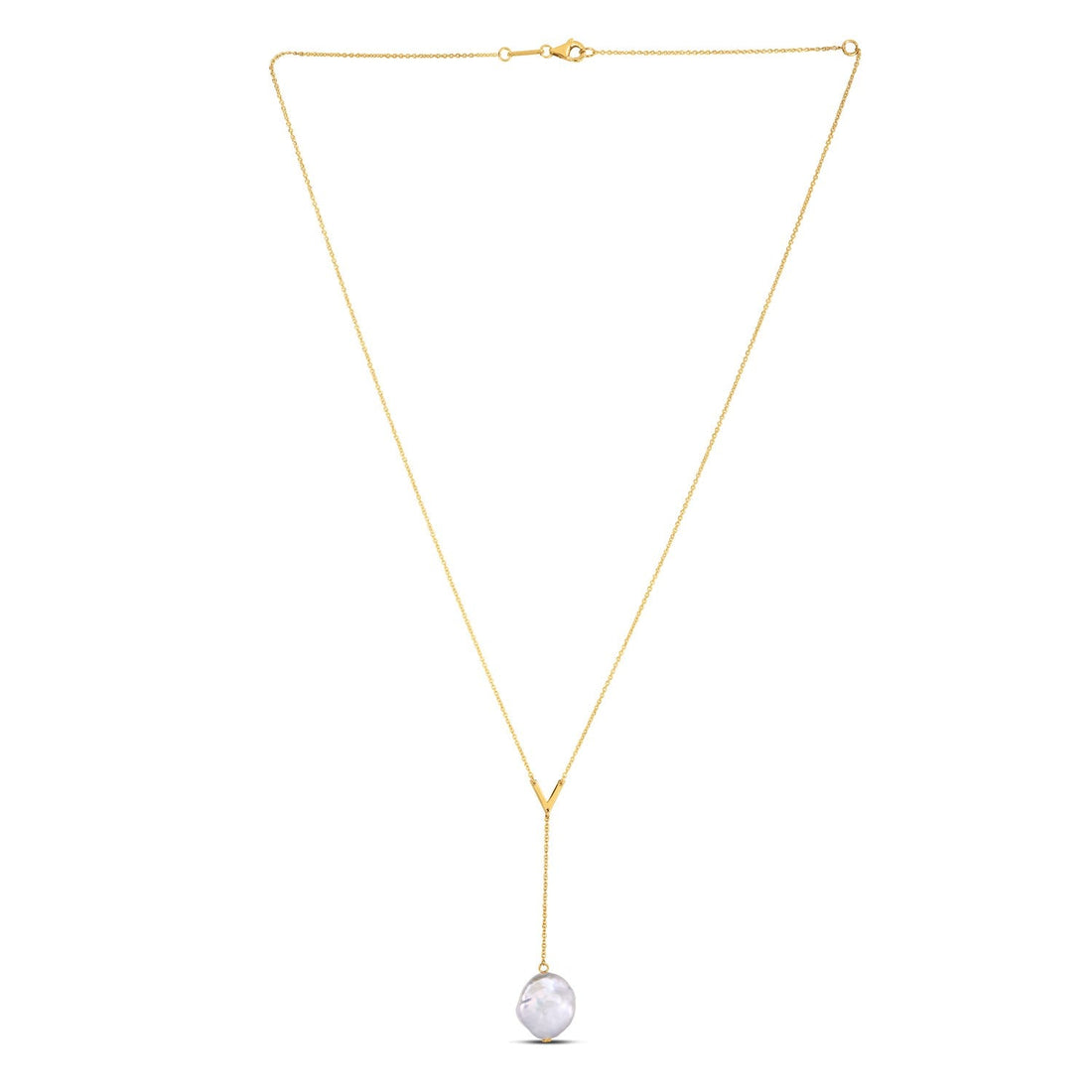 14k Yellow Gold Tesoro Pearl Lariat Necklace - Coolpeacock