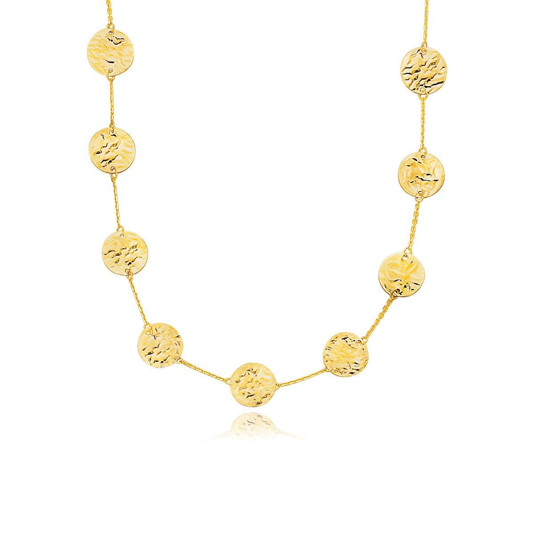 14k Yellow Gold Textured Disc Long Layering Necklace - Coolpeacock