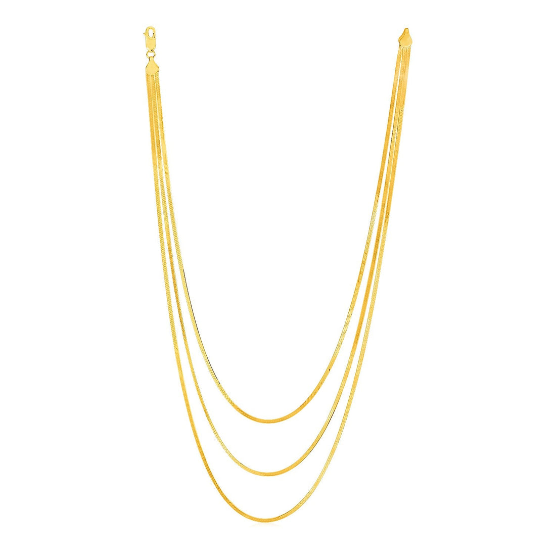 14k Yellow Gold Three Strand Herringbone Chain Necklace - Coolpeacock