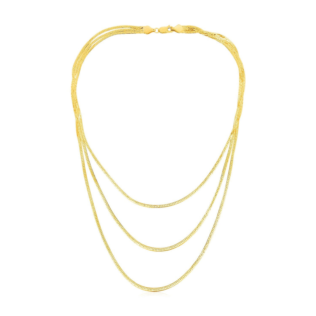 14k Yellow Gold Three Strand Herringbone Chain Necklace - Coolpeacock