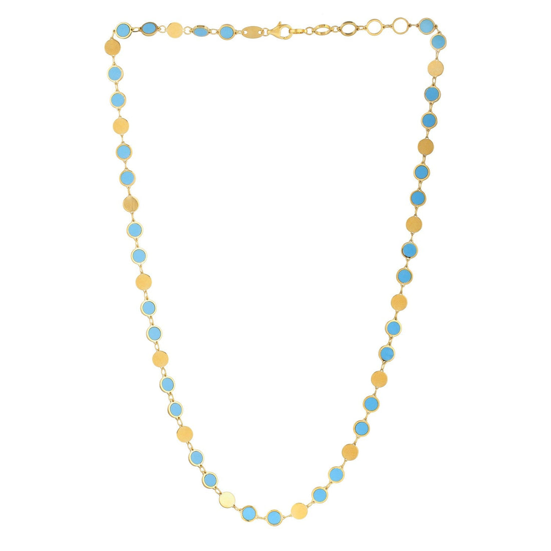 14k Yellow Gold Turquoise Geometric Mirror Gem Chain Necklace (5.00 mm) - Coolpeacock