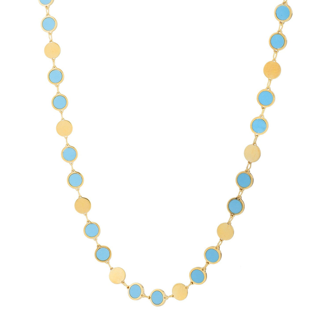 14k Yellow Gold Turquoise Geometric Mirror Gem Chain Necklace (5.00 mm) - Coolpeacock