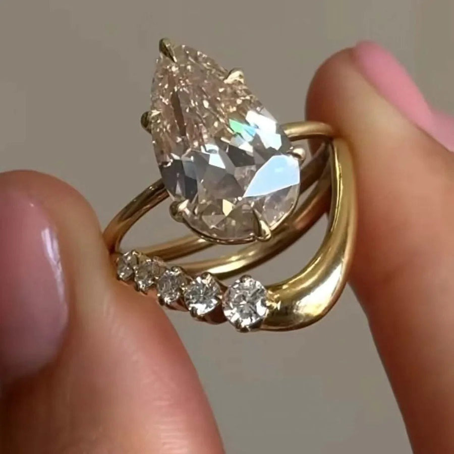 1.5 Carat Moissanite Teardrop Ring 2pcs Set - Coolpeacock