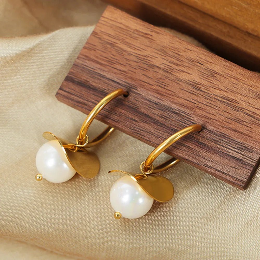 18K Gold - Plated Bead Dangle Earrings - Coolpeacock