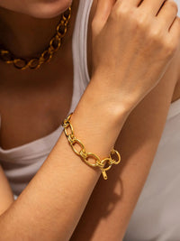 18K Gold - Plated Chunky Necklace and Bracelet Jewelry Set - Coolpeacock