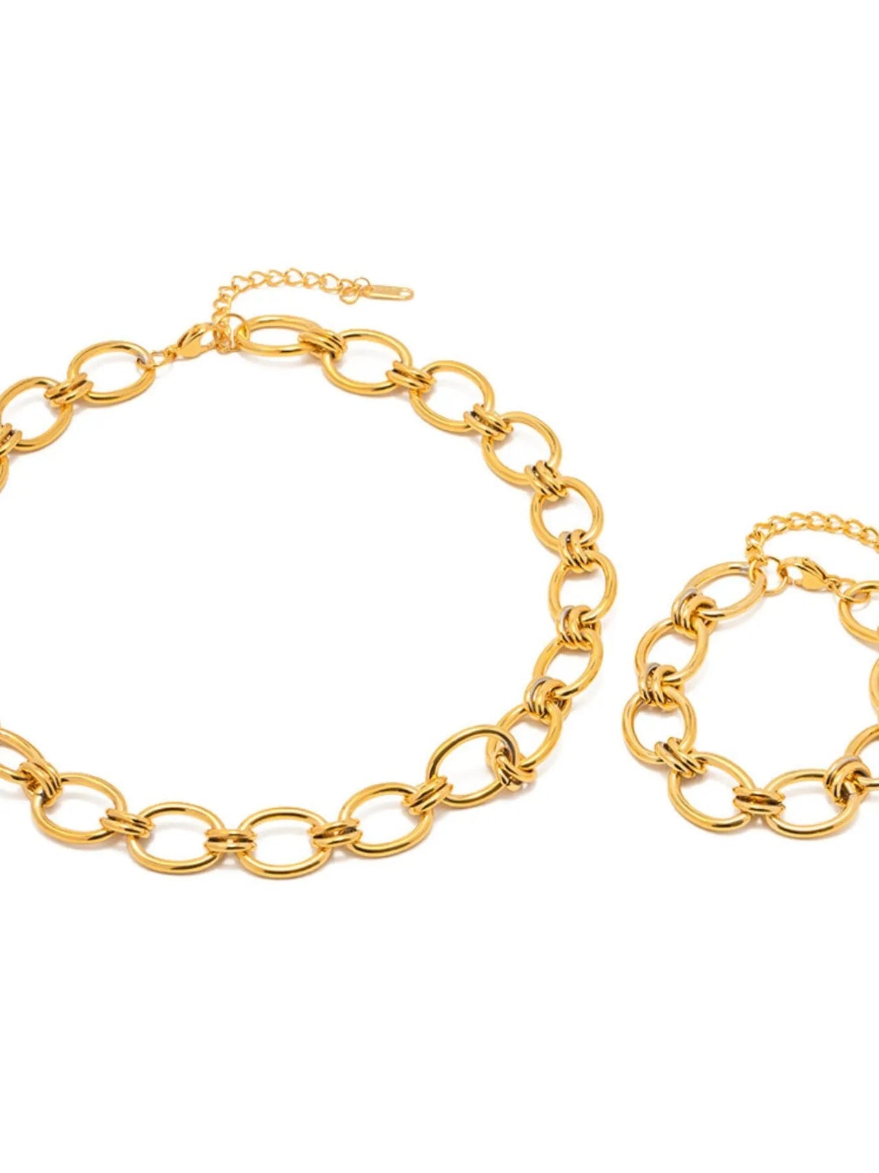 18K Gold - Plated Chunky Necklace and Bracelet Jewelry Set - Coolpeacock