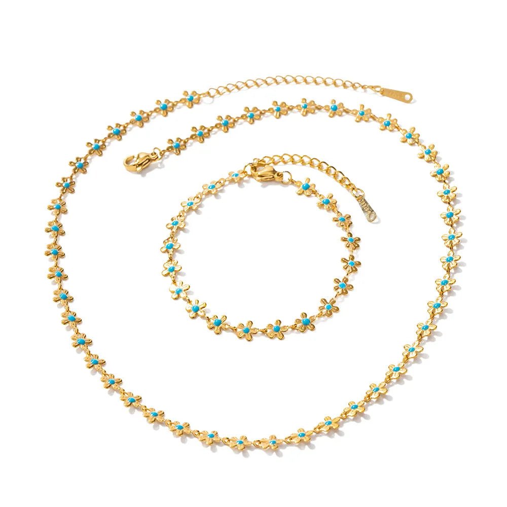 18K Gold - Plated Resin Beaded Necklace and Bracelet Jewelry Set - Coolpeacock