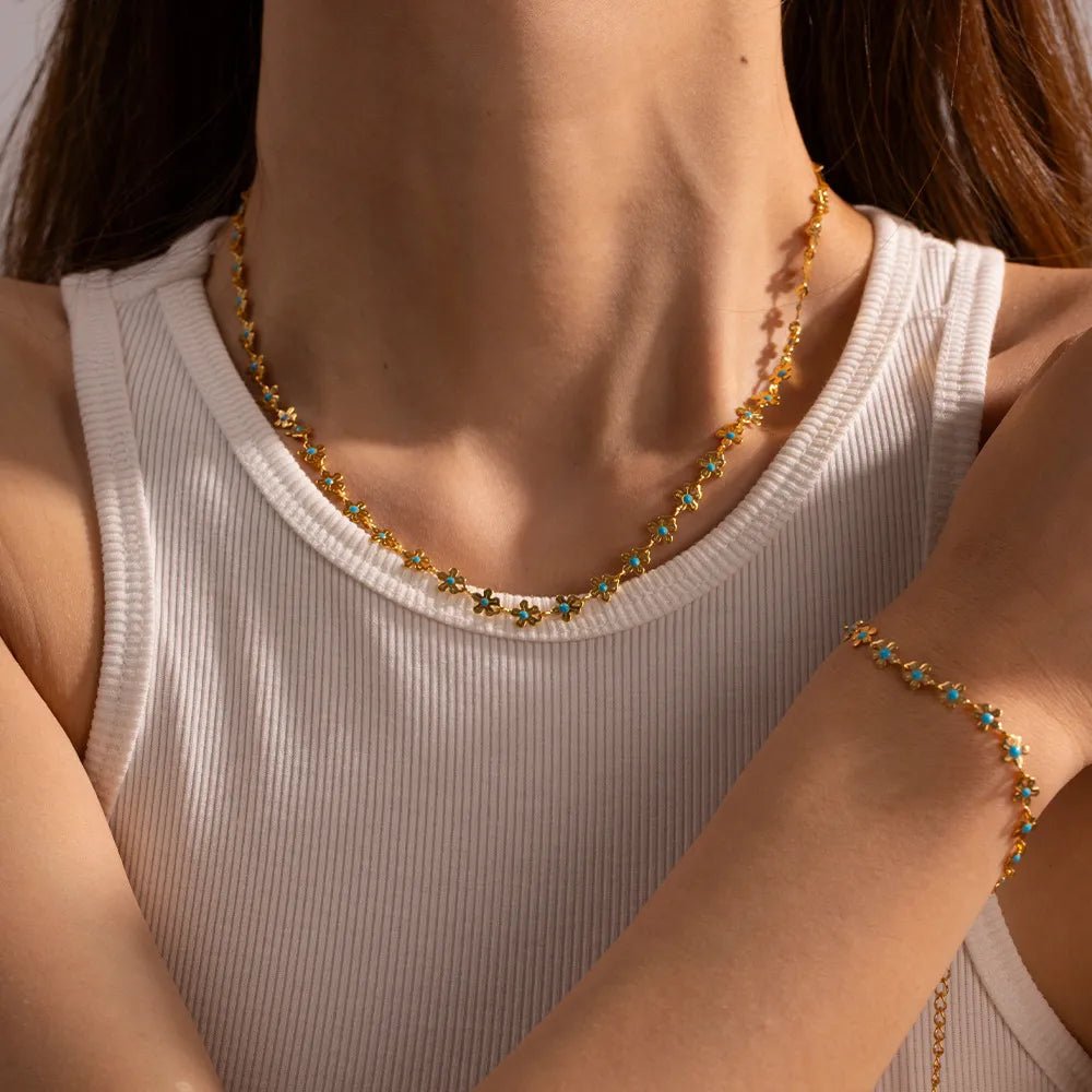 18K Gold - Plated Resin Beaded Necklace and Bracelet Jewelry Set - Coolpeacock