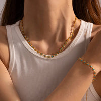 18K Gold - Plated Resin Beaded Necklace and Bracelet Jewelry Set - Coolpeacock