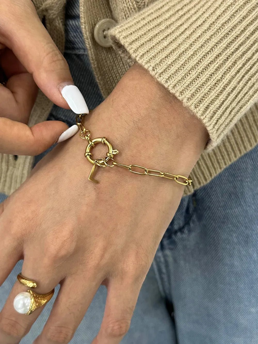 18K Gold - Plated Stainless Steel Letter L Bracelet - Coolpeacock