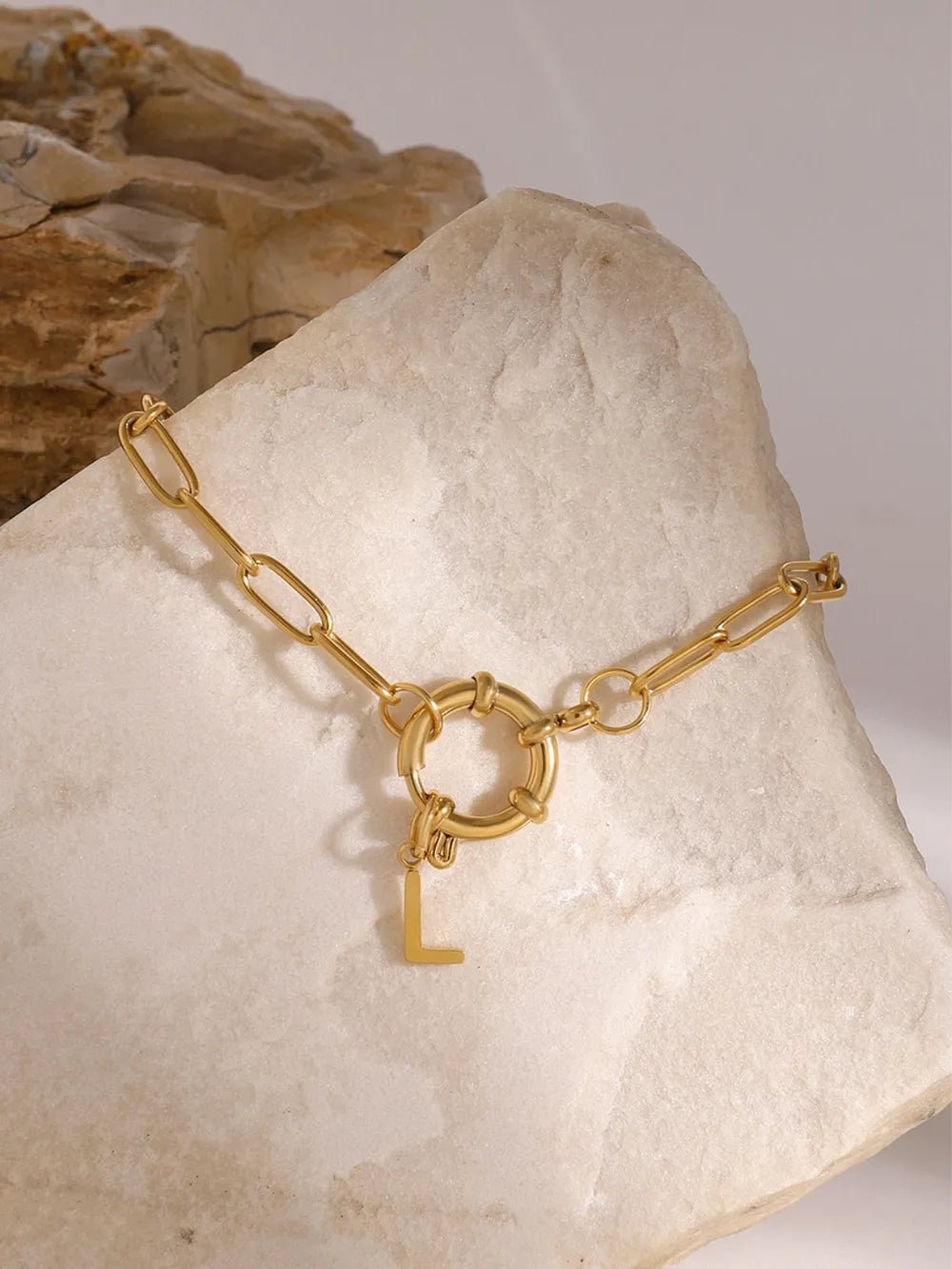 18K Gold - Plated Stainless Steel Letter L Bracelet - Coolpeacock