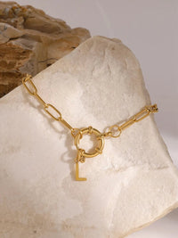 18K Gold - Plated Stainless Steel Letter L Bracelet - Coolpeacock
