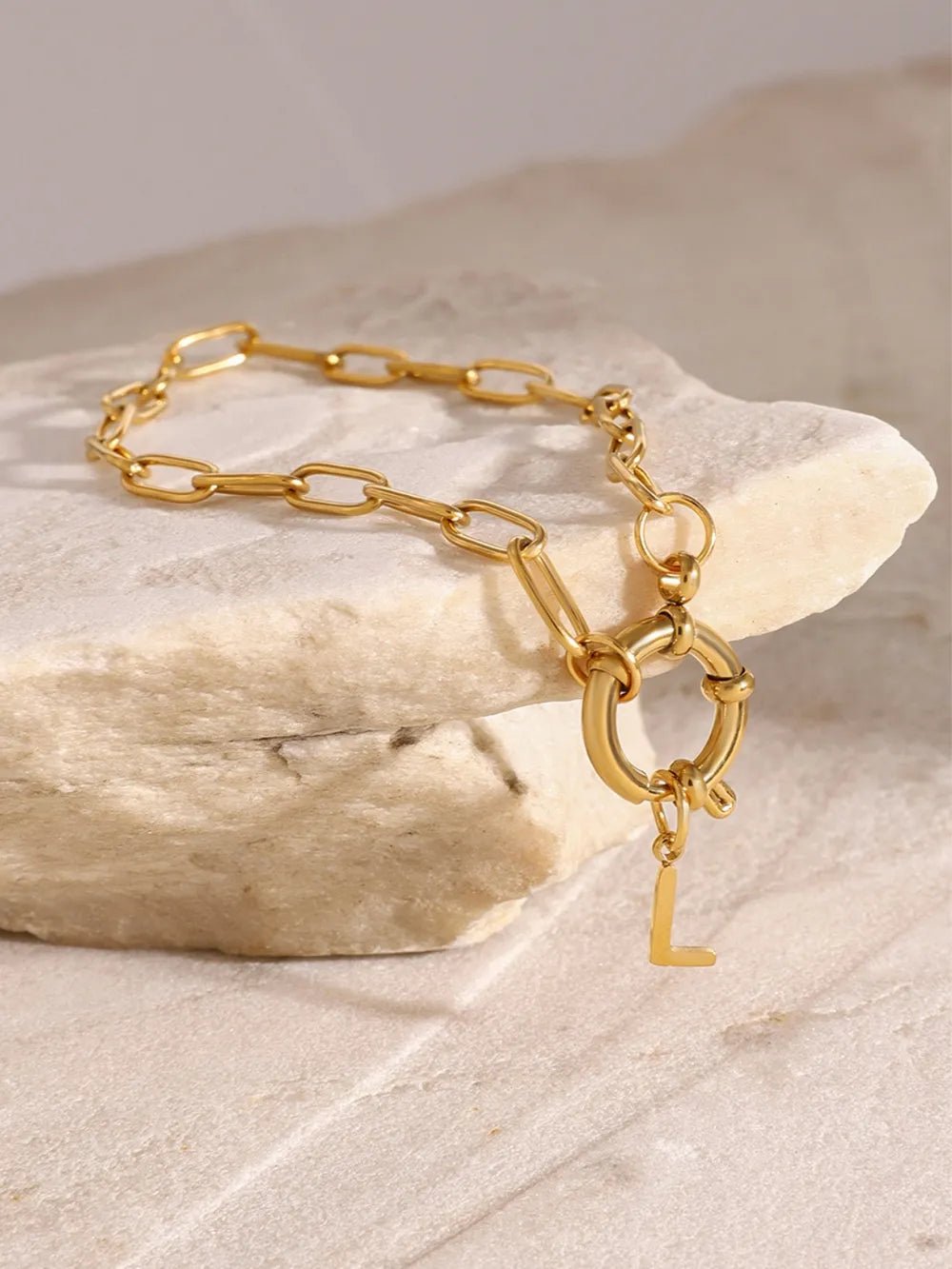 18K Gold - Plated Stainless Steel Letter L Bracelet - Coolpeacock