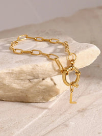 18K Gold - Plated Stainless Steel Letter L Bracelet - Coolpeacock