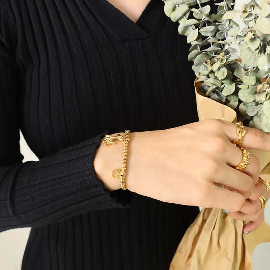 18K Gold - Plated Titanium Steel Puppy Shape Charm Bracelet - Coolpeacock