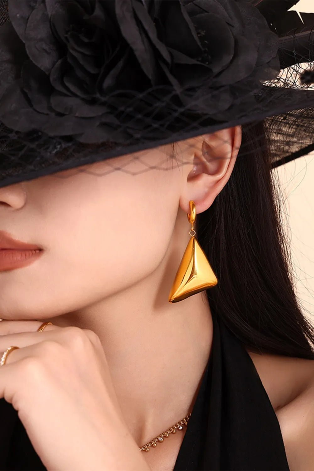 18K Gold - Plated Triangle Dangle Earrings - Coolpeacock