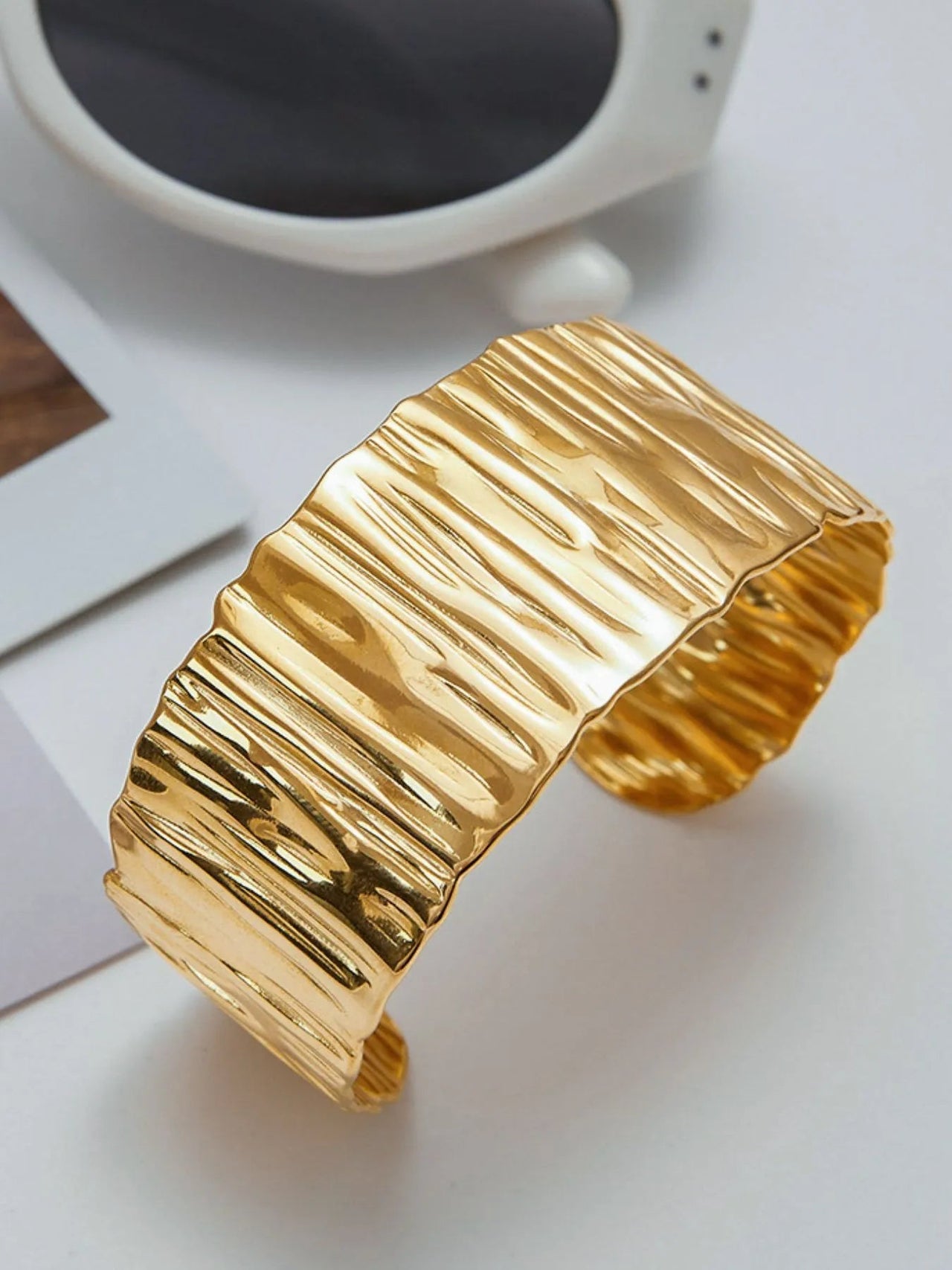 18K Gold - Plated Wide Bracelet and Ring Jewelry Set - Coolpeacock