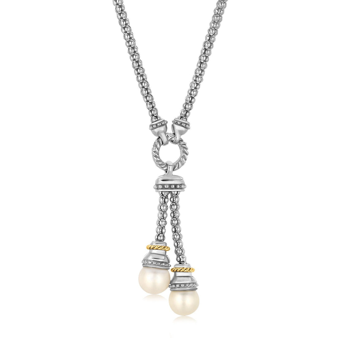 18k Yellow Gold and Sterling Silver Popcorn Style Necklace with Pearl Accents - Coolpeacock