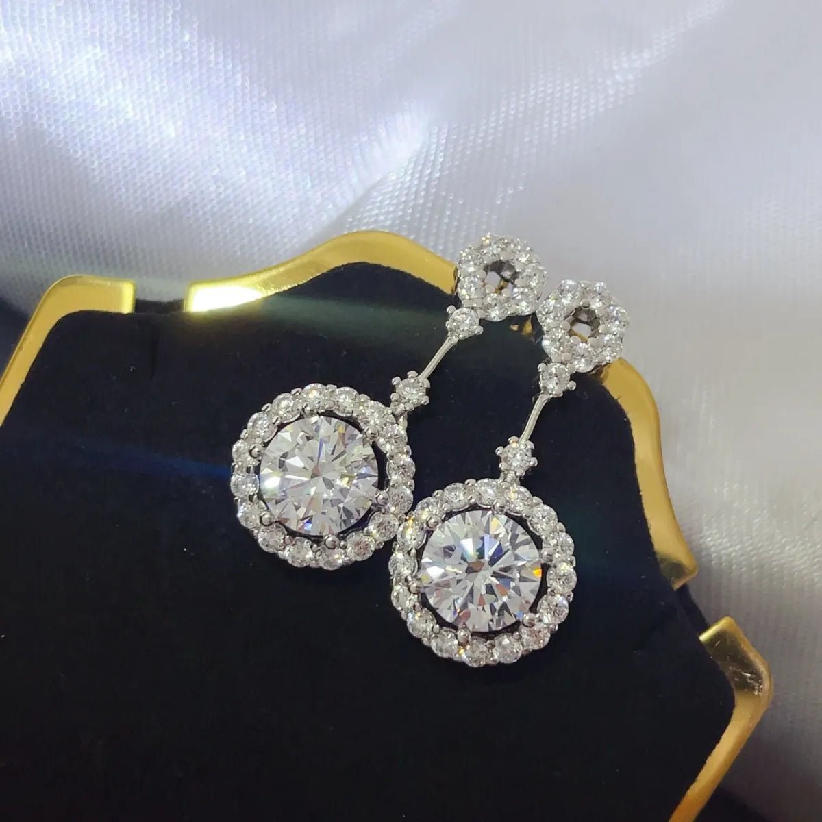 4 Carat Crystal Drop Dangle Earrings with Round Halo Design - Coolpeacock